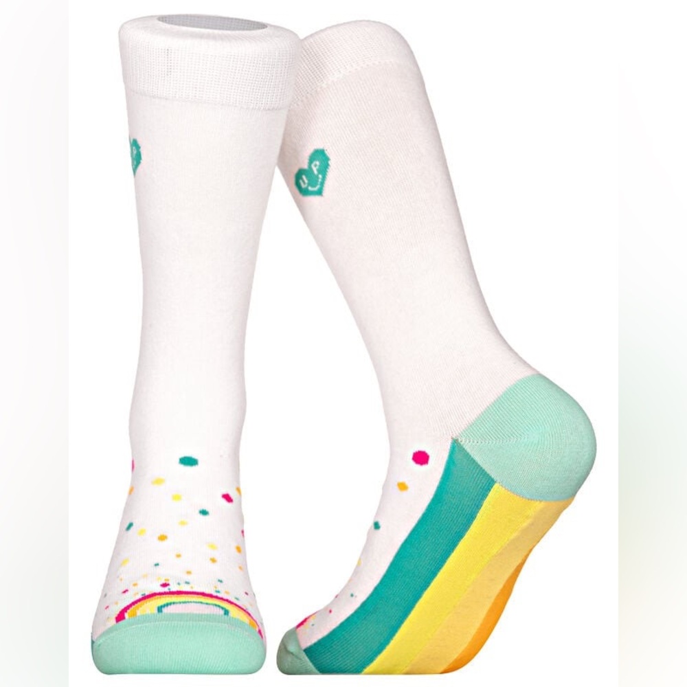 Uncommon Pair Colorful Rainbow Patterned Crew Socks Kidcore Fairy Teal Festival